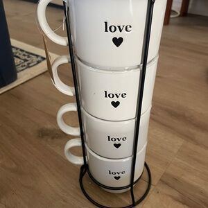 Stackable White Love Mugs with Stand